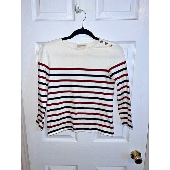SEZANE Loic Mariniere Striped Top Shirt Black Burgundy Stripe 3/4 sleeve - Picture 2 of 7
